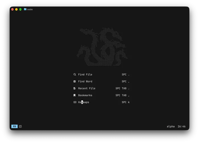 Neovim running the config, with the Oxocarbon theme applied